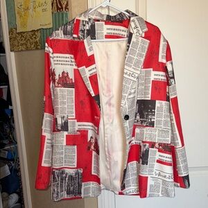 Newspaper Print Red Blazer